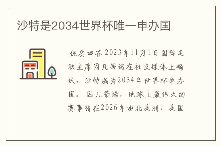沙特是2034世界杯唯一申办国