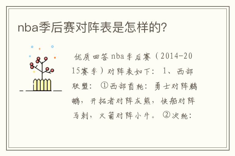 nba季后赛对阵表是怎样的?