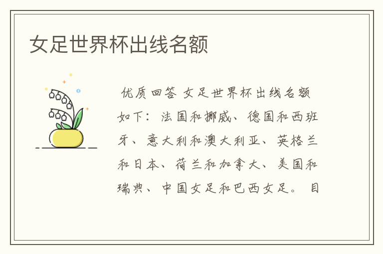 女足世界杯出线名额