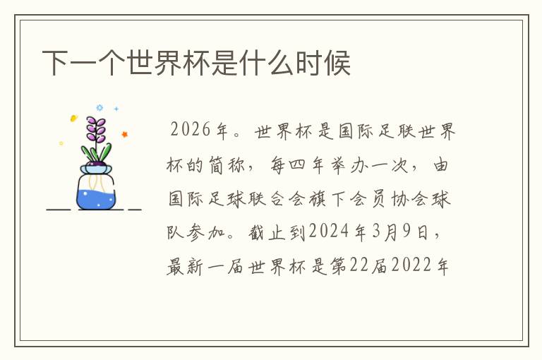 下一个世界杯是什么时候