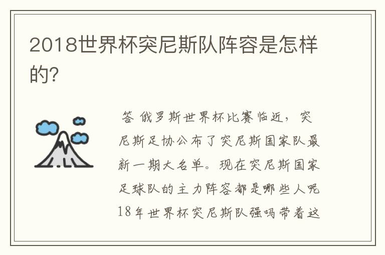 2018世界杯突尼斯队阵容是怎样的？