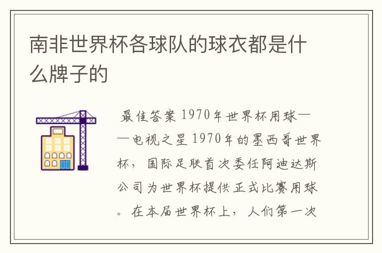 南非世界杯各球队的球衣都是什么牌子的