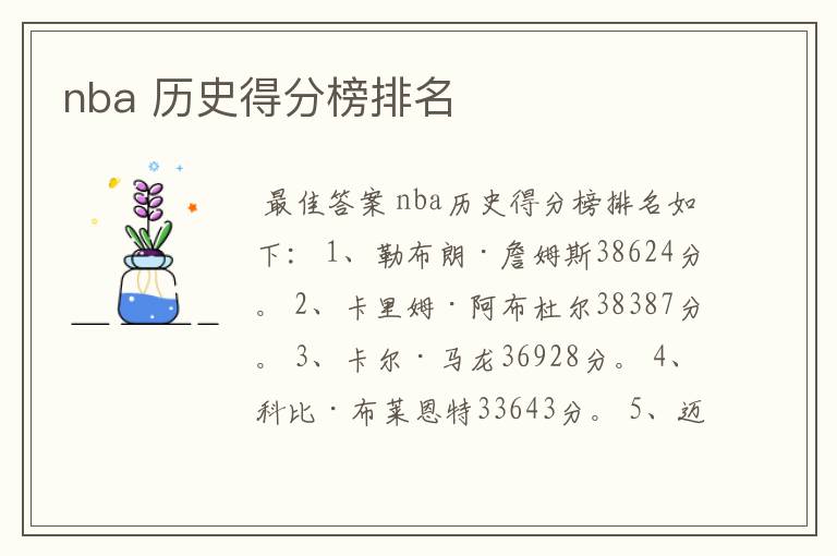 nba 历史得分榜排名