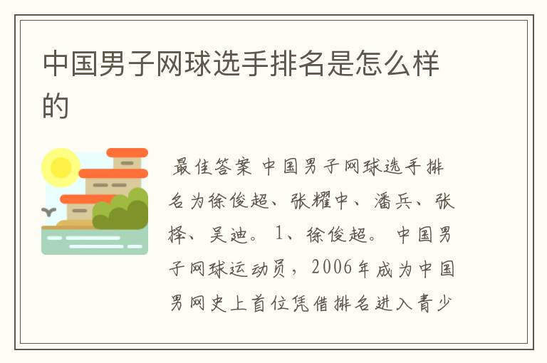中国男子网球选手排名是怎么样的