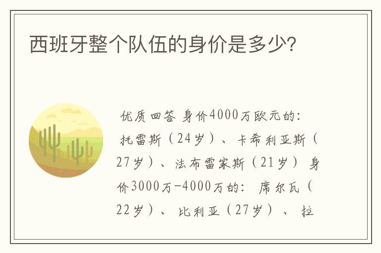 西班牙整个队伍的身价是多少?
