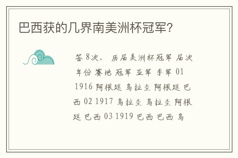 巴西获的几界南美洲杯冠军?