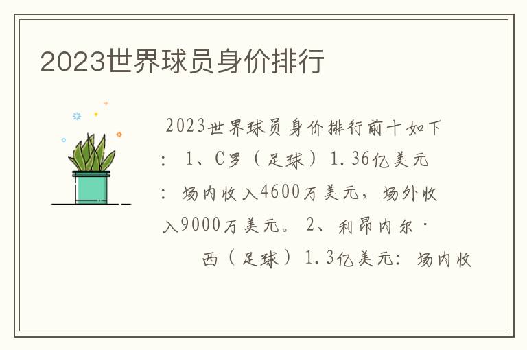 2023世界球员身价排行
