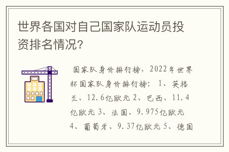 世界各国对自己国家队运动员投资排名情况?