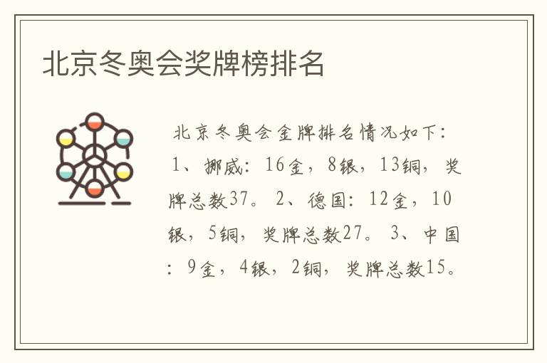 北京冬奥会奖牌榜排名