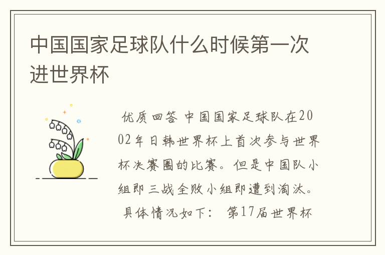 中国国家足球队什么时候第一次进世界杯