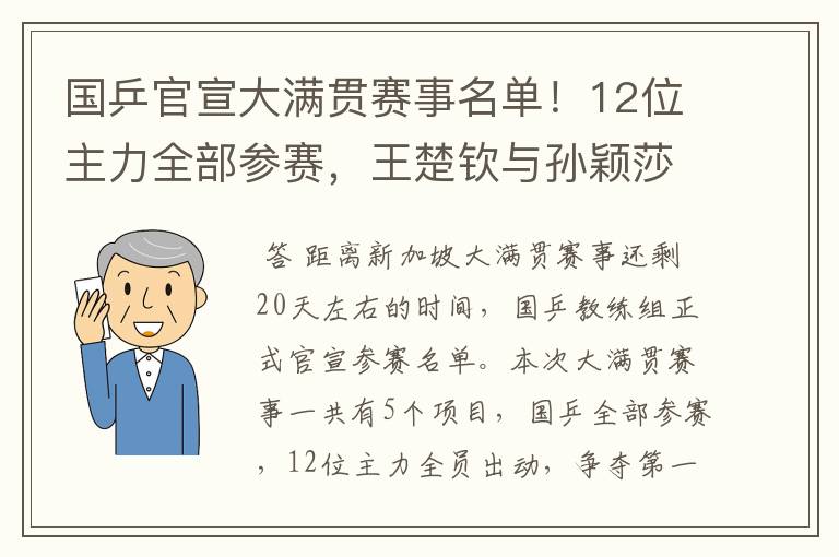 国乒官宣大满贯赛事名单！12位主力全部参赛，王楚钦与孙颖莎很累