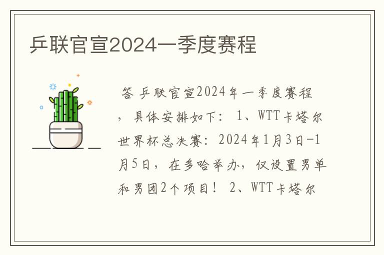 乒联官宣2024一季度赛程