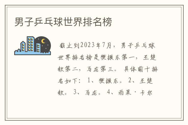 男子乒乓球世界排名榜