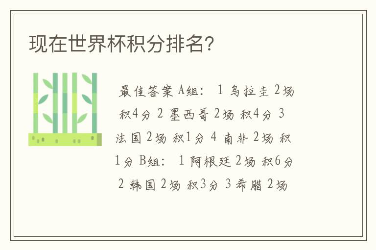 现在世界杯积分排名?