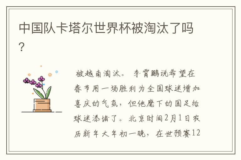中国队卡塔尔世界杯被淘汰了吗?