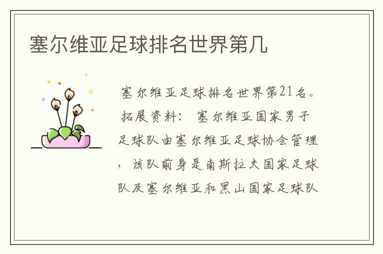塞尔维亚足球排名世界第几