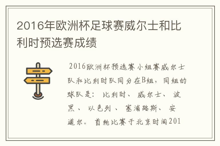 2016年欧洲杯足球赛威尔士和比利时预选赛成绩