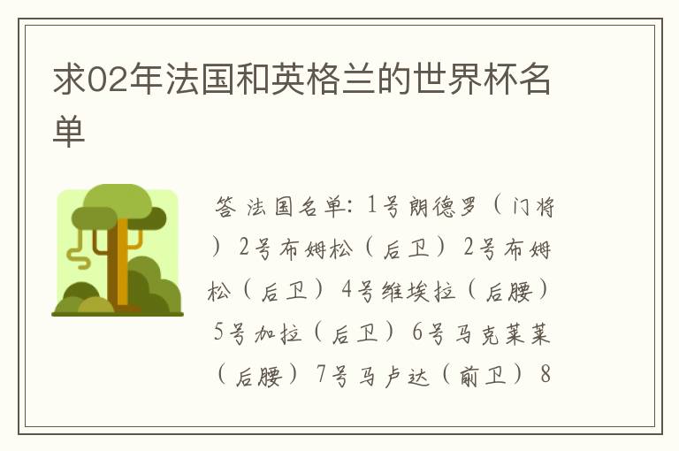 求02年法国和英格兰的世界杯名单