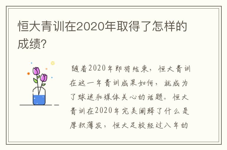 恒大青训在2020年取得了怎样的成绩?