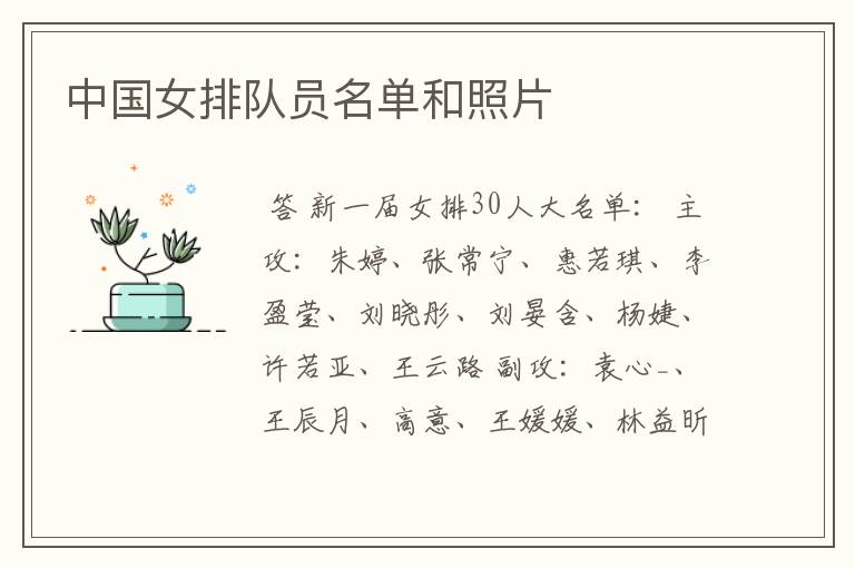 中国女排队员名单和照片