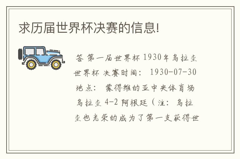 求历届世界杯决赛的信息!