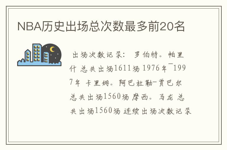 NBA历史出场总次数最多前20名