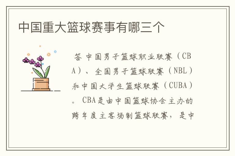 中国重大篮球赛事有哪三个