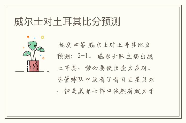 威尔士对土耳其比分预测