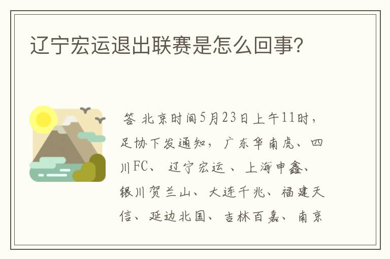辽宁宏运退出联赛是怎么回事?