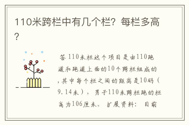 110米跨栏中有几个栏?每栏多高?