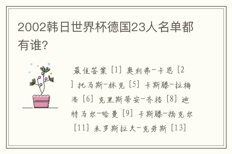 2002韩日世界杯德国23人名单都有谁?