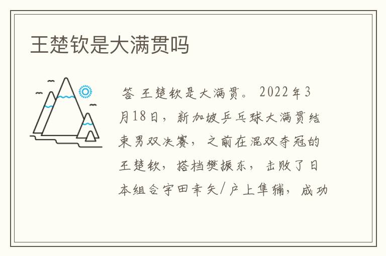 王楚钦是大满贯吗