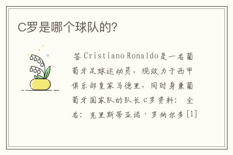 C罗是哪个球队的?