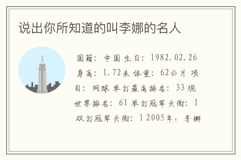 说出你所知道的叫李娜的名人