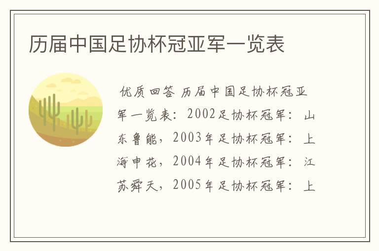 历届中国足协杯冠亚军一览表