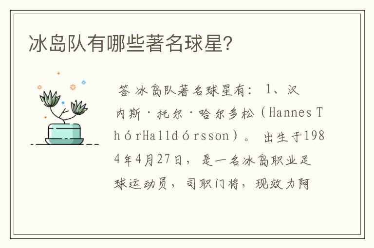 冰岛队有哪些著名球星?