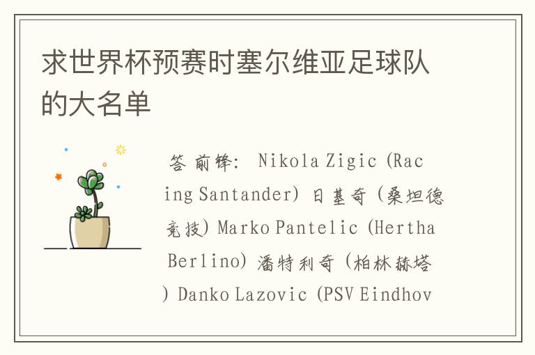 求世界杯预赛时塞尔维亚足球队的大名单