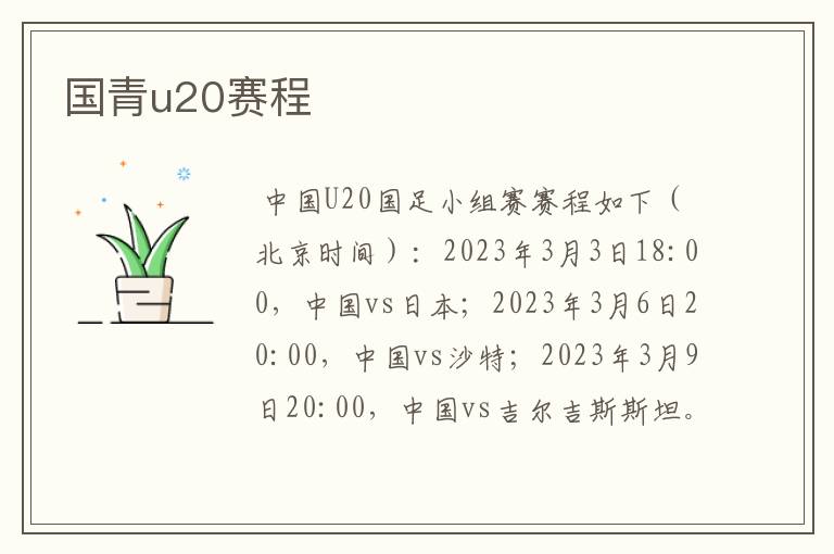 国青u20赛程