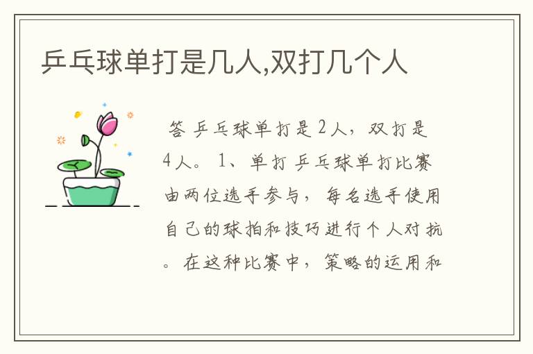 乒乓球单打是几人,双打几个人