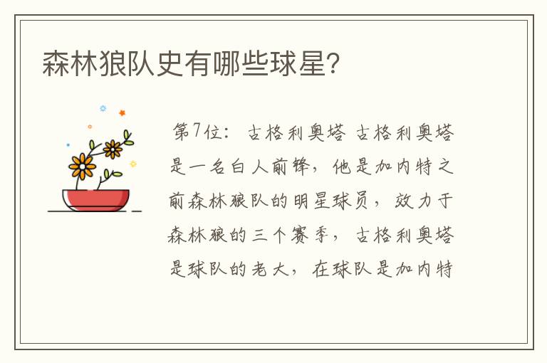 森林狼队史有哪些球星?