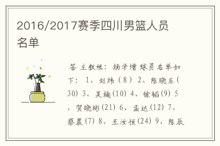 2016/2017赛季四川男篮人员名单
