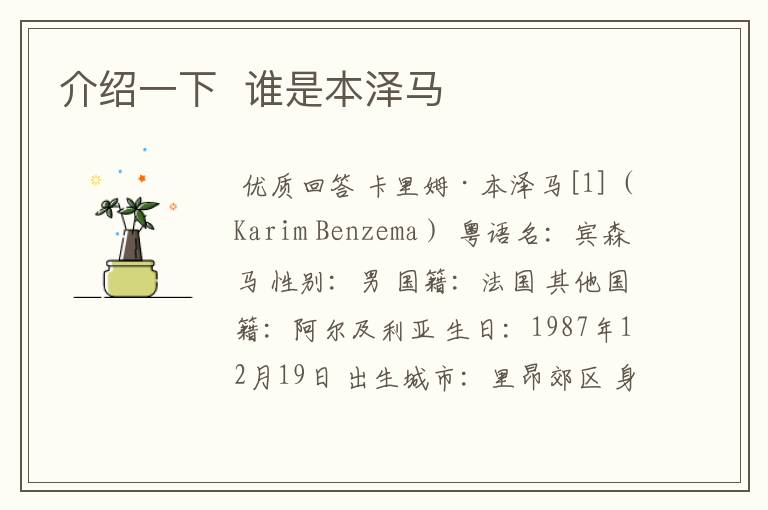 介绍一下 谁是本泽马