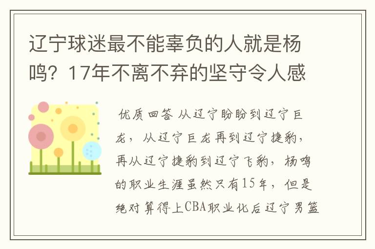 辽宁球迷最不能辜负的人就是杨鸣?17年不离不弃的坚守令人感动