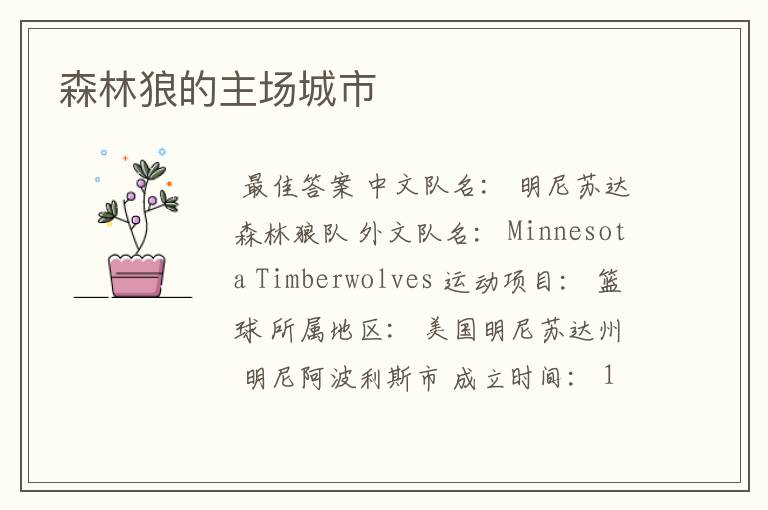 森林狼的主场城市