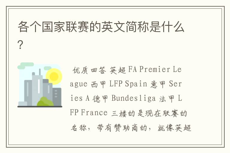 各个国家联赛的英文简称是什么?