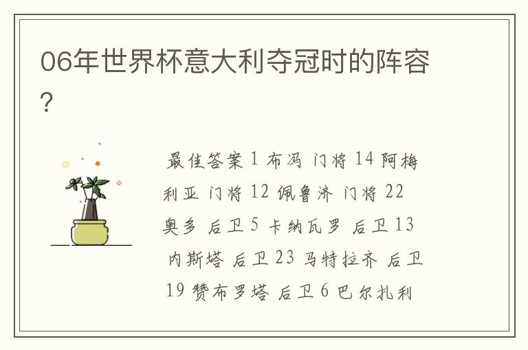 06年世界杯意大利夺冠时的阵容?