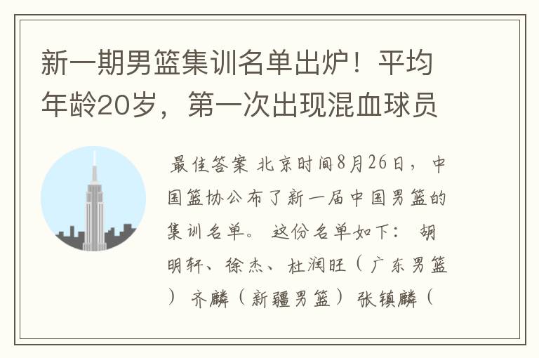 新一期男篮集训名单出炉!平均年龄20岁,第一次出现混血球员