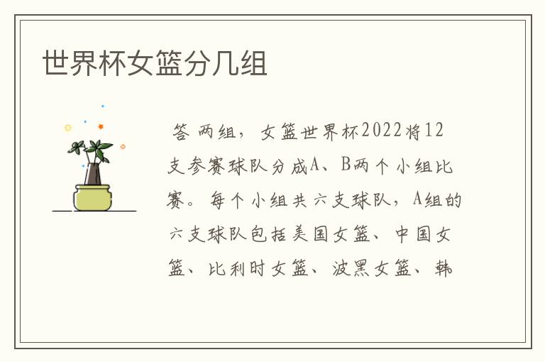 世界杯女篮分几组