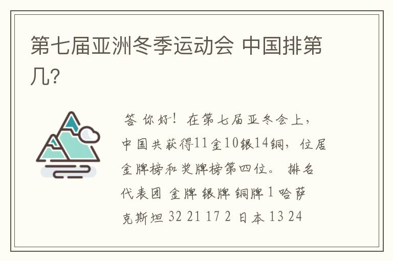 第七届亚洲冬季运动会 中国排第几?