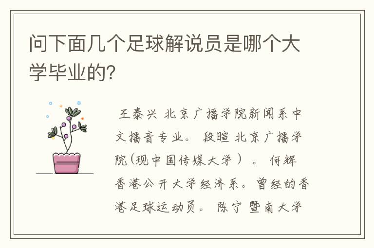 问下面几个足球解说员是哪个大学毕业的?